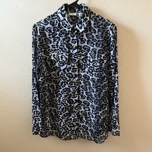 Cato Women’s Black & White Leopard Print Long Sleeve Button-Down Shirt Size S